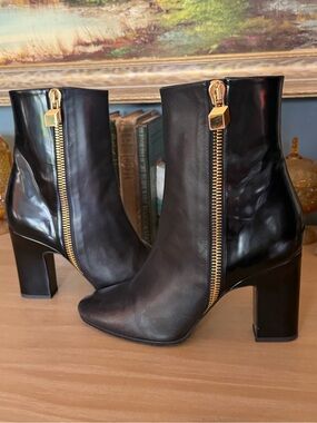 Pierre Hardy Black Lambskin & Patent Leather Gold Zip Ankle Boots EU 38.5 Italy